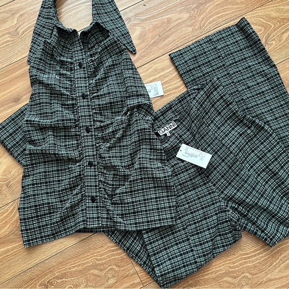 [ganni] NWT 2pc seersucker halter top and kick flare pants set - Picture 11 of 16